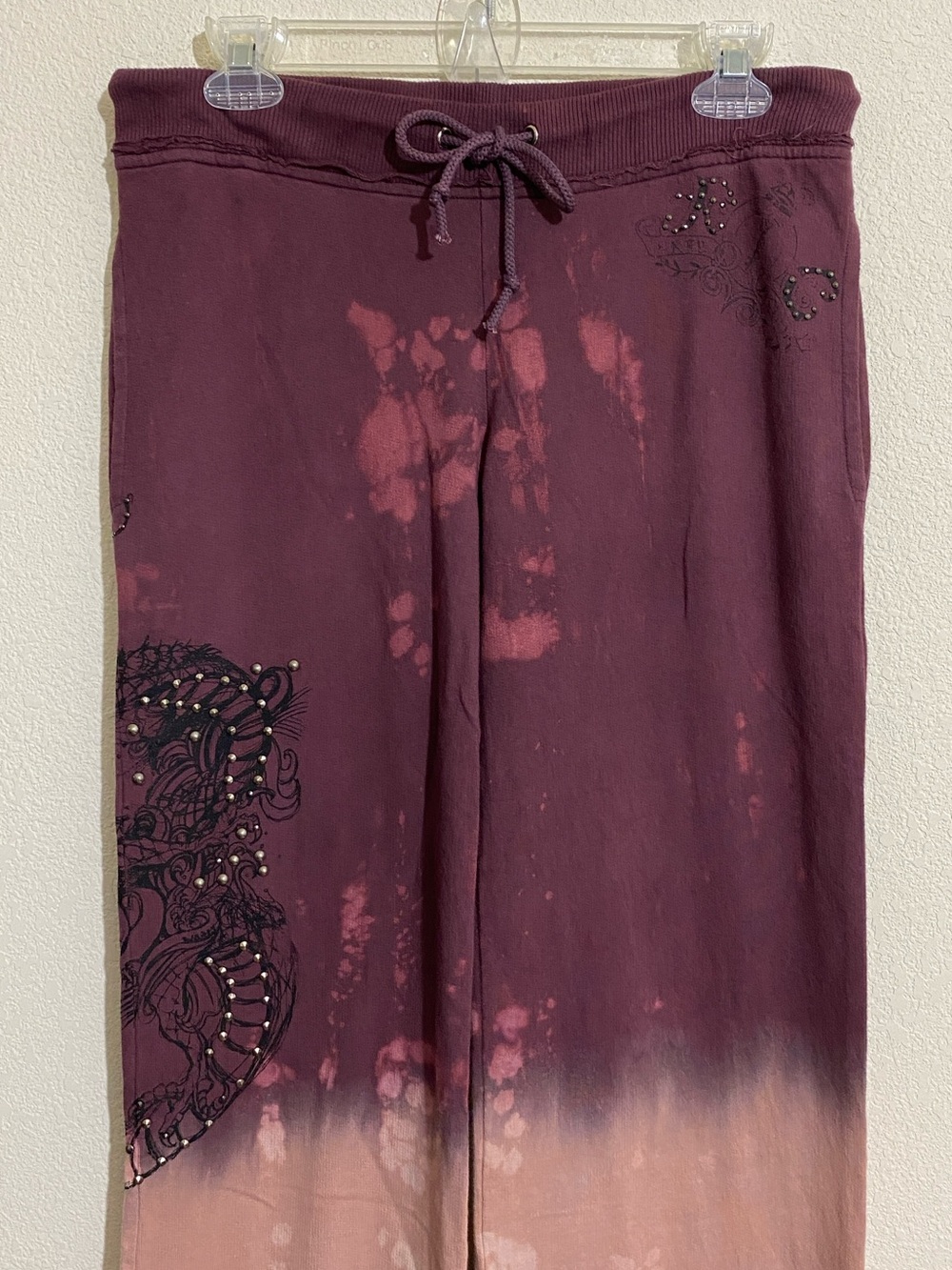 NWOT KEY CLOSET Y2K Streetwear Tie-Dye French Cotton Pants w Metal Studs Size M